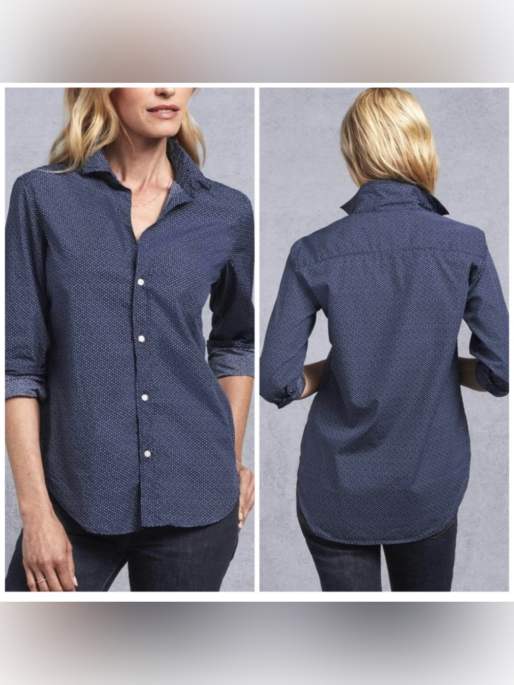Frank & Eileen Navy “Classic” Print Button-Down Shirt